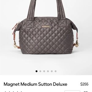 MZ Wallace Sutton Quilted Magnet (gray) Tote with Tan Leather Accents
